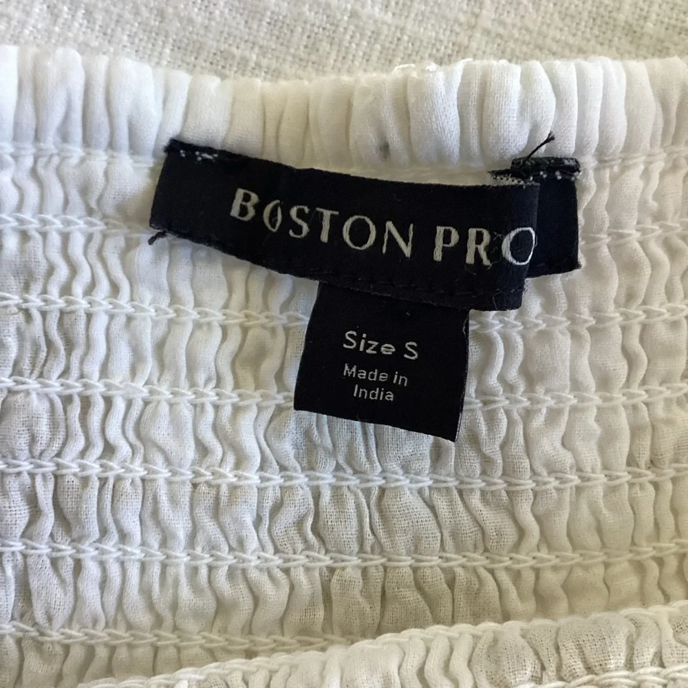 Boston Proper Metallic Detail Off-The-Shoulder Dress Womens Small White Gold - Picture 10 of 15